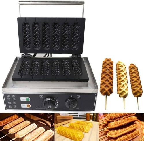 GEHPYYDS Commercial Hot Dog Waffle Maker 1500W Electric Lolly Waffle Maker 6PCS Corn Dog Maker Waffles Nonstick Commercial Waffle Hotdog Maker Machine for Hot Dog Waffle Crispy