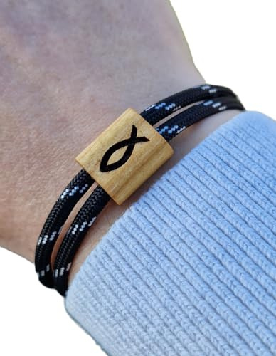 Gravur Holz Armband, Kommunion, Konfirmation, Firmung, Surfer Armband, personalisiertes Armband, Holz, Fisch, Armband graviert