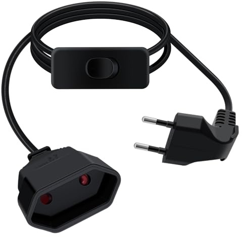 HuaLiSiJi Verlängerungskabel Eurostecker mit Schalter 2,5A 250V Verlängerungskabel Flach Eurostecker 90 Grad Kurz, für Haushaltsgeräte TV PC Computer Monitor Etc (Schwarz, 1m)