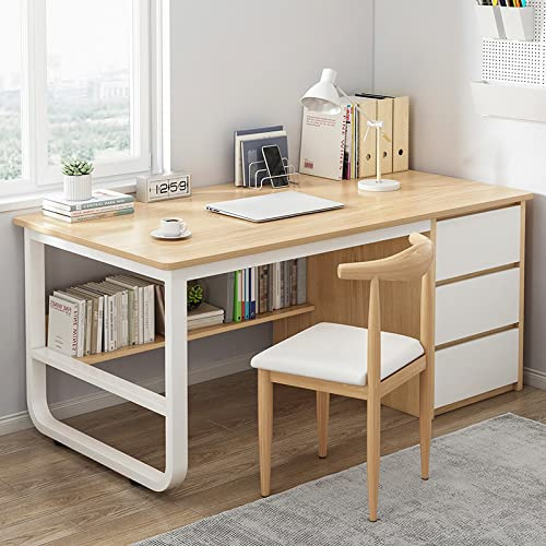 BOKNI Computertisch mit Ablagefächern und 3 Schubladen, moderner, Schlichter Schreibtisch, Schreibtisch für Zuhause, Büro, Arbeitsplatz (47 Zoll, Eiche)