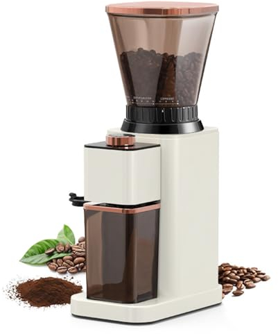 Moulin à café 150 W, broyeur à grains de café 250 g, cafetière électrique en acier inoxydable, temps de broyage de 1 à 35 secondes, pour expresso/goutte à goutte/presse française/café américain white