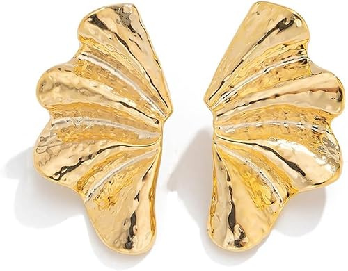 HSAJS Ohrringe Damen Große Gold Boho Statement Ohrringe Ginkgo Blatt Ohrstecker aus Metall Ohrstecker Übertrieben Hypoallergene Modeschmuck Aussage Ohrringe Für Frauen