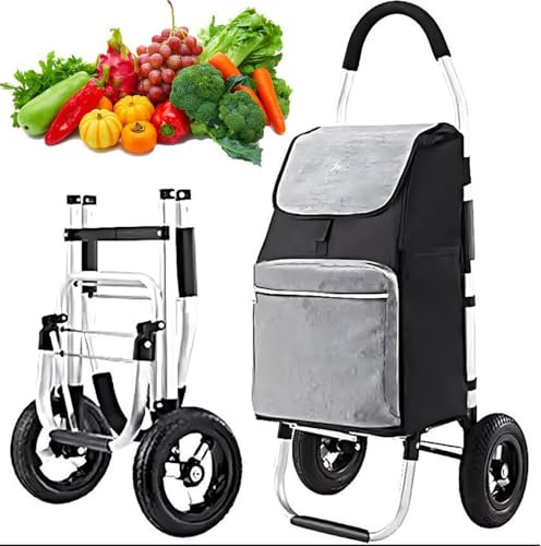 ICEMOB Carrellino con Ruote Portatutto,Carrello Pieghevole Alluminio,Ruota Silenziosa da 21Cm,Carrellino per Anziani 36L,Borsa della Spesa Rimovibile,Supporta Fino A 160 Libbre,Grigio