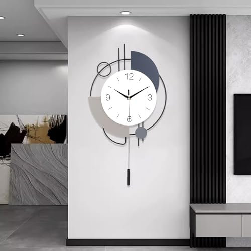 SIN&MI Wall Clock,Decorative Wall Clocks with Pendulum,Silent Quality Quartz Clock Battery Operated,Large Wall Art for Living Room,Kitchen,Home,Bathroom,Bedroom Wall Decor,16 * 26.5Inch Black