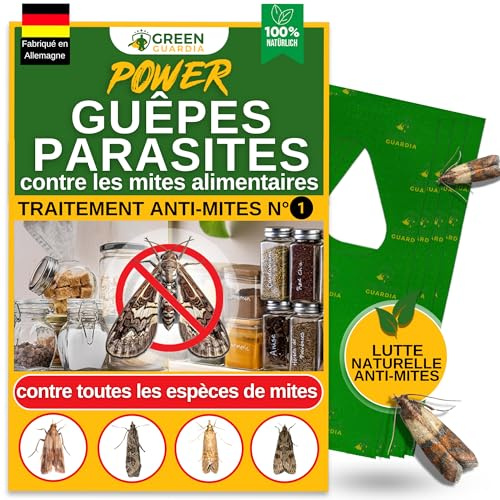 GREEN GUARDIA Guêpes parasites contre les mites alimentaires, 15 cartes par 1 livraison, lutter efficacement et écologiquement contre les mites alimentaires, alternative au piège à mites, spray