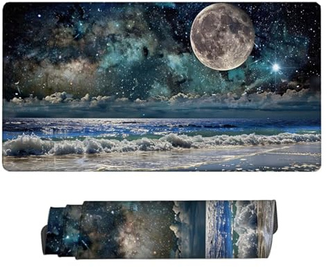 Large Schreibtischunterlage Mond Mauspad XL 800x400x3mm mit Vernähte Kanten Mousepad Wellen Desk Mat Wasserdicht Erweiterter Schreibtisch Schutz Langlebig Mauspads, Room Decor, Frauen Geschenke H2-522