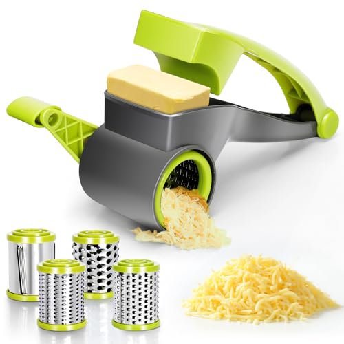 Eukue Râpe à Fromage, Moulin à Fromage avec Râpe à Tambour, Multifonctions Coupe Legumes avec 4 Tambours de Coupe, Rapeuse Fromage pour Le Fromage, Concombre, Carotte, Noix