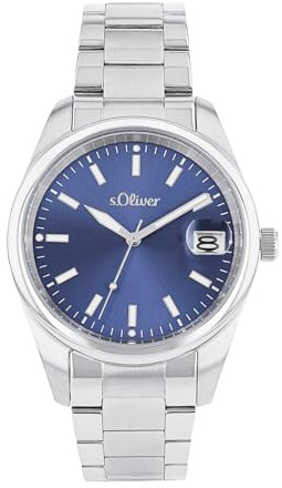 s.Oliver Armbanduhr Herren Quarzuhr Analog, mit Edelstahl Armband, Blau, 5 bar Wasserdicht, Kommt in Uhren Geschenk Box,