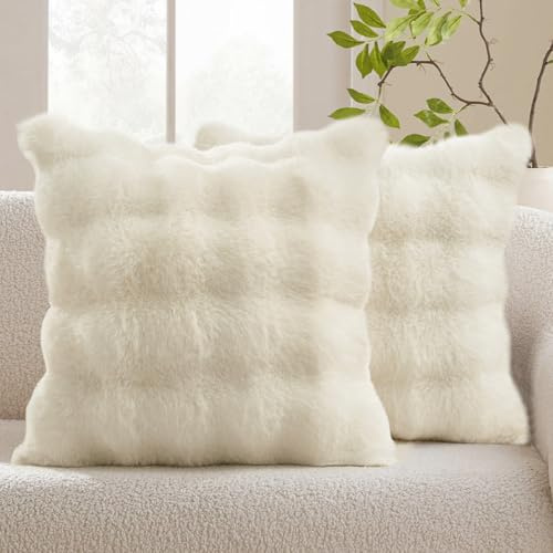 MIULEE Weihnachten Kissenbezug Beige 40x40cm 2er Set Künstlich Pelz Kissenbezüge Kuschelkissen Welle Kissenhülle Dekokissen Dekorative Weiche Zierkissen Sofakissen für Wohnzimmer Schlafzimmer Balkon