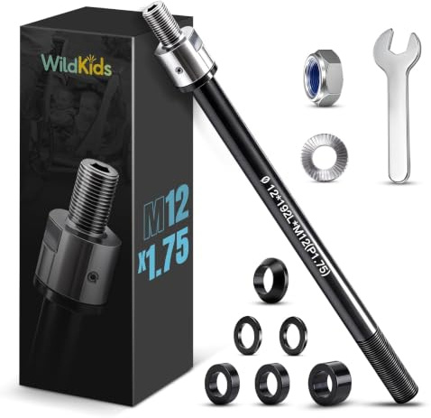 WildKids Steckachse für Fahrradanhänger M12 167-192 mm Steckachse, Einstellbare Schaftlänge, Steckachse kompatibel für Thule,Qeridoo,Croozer Fahrradanhängerkupplungen - Mit Anti-Rutsch-Muttern