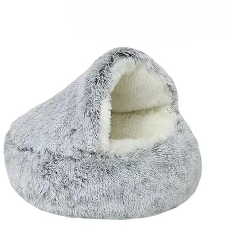 Zentaurus Hundebett, mittelgroß, Katzenbett, Anti-Stress-Plüsch, Grau, M: 50 cm (<4 kg))