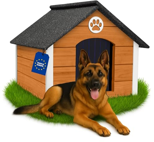 Outentin Niche pour Chien Extérieur Bois XL – Maison Chien Hiver Isolée – Niche Chiens Jardin XL avec Toit Incliné Résistant – Bâtiment Stable et Design Moderne pour Grand Chiens – 103x90x70cm,Chêne