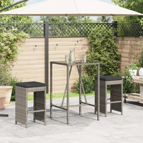 XINCXIN Garten-Barhocker, Gartensessel Stühle Chair Korbsessel Geeignet für Pool Outdoor Garden Terrace mit Kissen 2 STK. Grau Poly Rattan