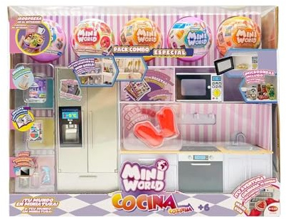 Bizak Mini World Playset de Cuisine avec 5 Boules, Set de Cuisine Miniature avec appareils ménagers et Accessoires, pour Enfants à partir de 6 Ans (64502007)
