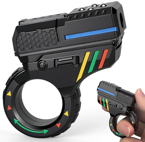Fidget Gun Slider Finger Ring Clicker Toy, Portable Plastic 3D Printed Fingertip Gyro Pistol for Kids Adults, Sensory Play Desk Focus Toy Gift for Boys Girls, Plastic/Colorful