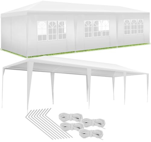 tectake® Pavillon Garten 9 x 3 m, Gartenzelt, Partyzelt, 8 Seitenteile, wasserdicht, UV-Schutz, Partyzelt Garten, Terrassenmöbel, Terrassenüberdachung Festival Event Shelter, Balkon Schutz - weiß