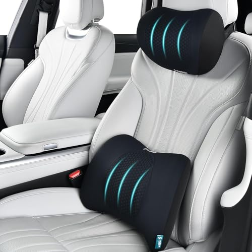 FLORICH Auto Sitzkissen und Lendenkissen Memory Foam Schreibtischstuhl Kissen Ergonomisches Sitzkissen Steißbein Entlastung für Autositze, Bürostuhl, Rollstuhl, Typ2 - Schwarz