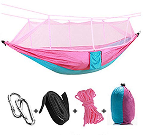 Genérico Hamaca Doble para Acampar, Hamaca con Mosquitero, Hamaca Ligera De Nailon, Cama Portátil para Acampar, Hamaca con Mosquitero De 2,6 M