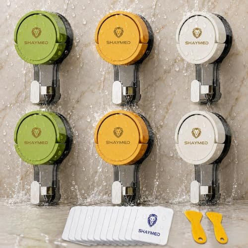 SHAYMED Perchas Adhesivas Baño Cuelga Fácil – Ganchos de Ventosa para Cocina y Baño sin Taladro – Colgador Pared, Toalleros Resistentes y Ventosa para Azulejos – ABS y TPU (1, Verde, Amarillo, Blanco)