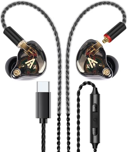 Vibes 202MC USB-C Wired Earbuds - USBC HiFi in Ear Headphones for iPhone 17/16/15 - Noise Isolating Ear Buds w/ Mic - Clear Sound, Deep Bass & Comfort-Fit Earphones - Silver Plated Cord, Carrying Case