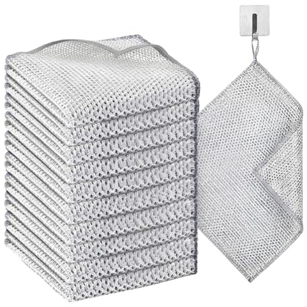 YAOYYG 10 Piezas Paños de Alambre Multiusos, (Tres Capas) Trapos Limpieza para Suciedad Difícil, Paños de Limpieza Reutilizables, Paños de Cocina Hechos de Alambre, con Cuerda Colgante