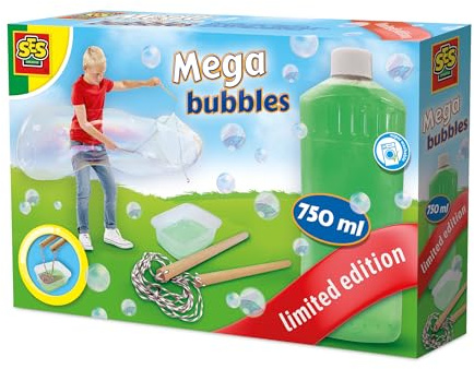 SES Creative Seifenblasen Set | Mega Bubbles Limited Edition | Outdoor Spiele | Leicht auswaschbar aus Kleidung | Made in Holland | für Kinder Ab 5 Jahren | Mit Seifenblasenflüssigkeit 750ml | 02329
