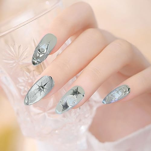 Glitzernde Kunstnägel, Katzenauge, glitzernd, verschiedene Größen, einfaches Entfernen, glitzernd, 24 Stück