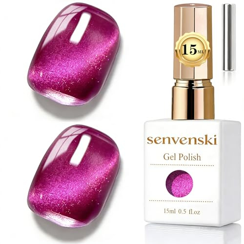 Senvenski Gelatina Vetro Cat Eye Smalto Semipermanente, 15ML Occhi di Gatto Magnetica per Gel Unghie Kit Olografico Glitterato Cristallo Smalti Unghie Salon Home DIY (Fucsia Rosa, 0.5fl oz)