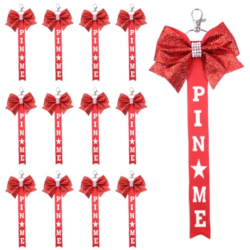 KABAKE 12 Stück Cheer Pin Me Ribbon Cheerleader Strap Schlüsselanhänger mit Strass Glitter Cheer Bow für Cheerleader Tasche Rucksack