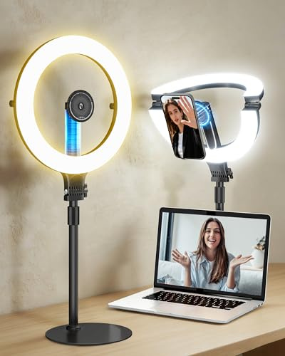 NiceVeedi 10 Ring Light for Video Recording, 5000mAh Foldable Desktop Selfie Ring Light with Stand & Magnetic Phone Holder, Video Conference Halo Light for Live Streaming/Zoom Meeting/YouTube/TikTok