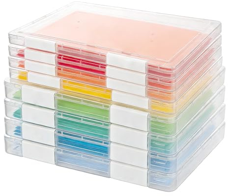 WOPPLXY Lot de 8 boîtes de rangement A4 avec couvercles, 2 et 3 cm de hauteur, boîtes de rangement transparentes A4 avec étiquettes, boîte de rangement en plastique pour photos, documents, papier