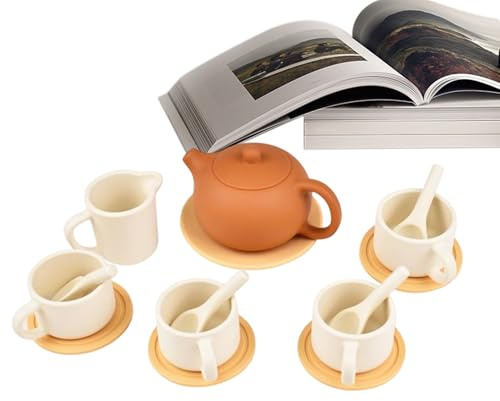 Qutalmi Juego de té para niñas pequeñas | Juguetes de Cocina de | Juego de Tazas de té de Silicona - para niñas en Edad Preescolar, cumpleaños, Vacaciones, Sala de Juegos, guardería en casa