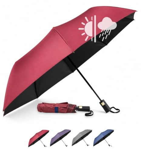 QILZO Paraguas Solar UPF 50 | Sombrilla de Mano para el Sol | 2 En 1: Lluvia y Protección UV | Automático Antiviento | 8 Varillas de Fibra de Vidrio | Diámetro 100 cm