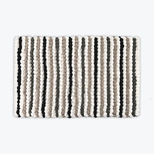 Allure Striped Chunky Bobble Bath Mat 50 x 80cm – Thick, Hand-Woven, Super Soft Bathroom Rug (Monochrome)