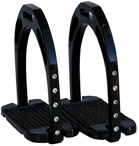 AMKA Steigbügel aus Aluminium mit Strass Steinen, extra leicht, gerasterte, breite Trittfläche Aluminium Stirrup with Rhinestones, Light, schwarz