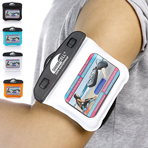 SwimCell Vattentät väska för simnycklar, nyckelring för bil, silver, MP3-spelare, justerbart armband och halsband för arm, handled, fotled, IPX8