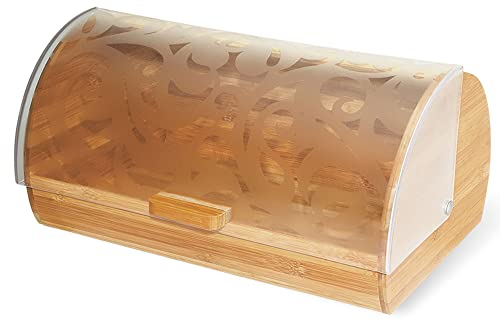 Maestro MR-1674S Panera de Mesa para Guardar Pan, Tapa Deslizante, Contenedor para Almacenamiento Pan y Bollería, Diseño Elegante, Acero Inoxidable, Madera, Bread Box