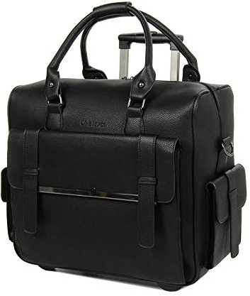 Bowatex Luxus Damen Schulter Gurt Aktentasche Laptop Trolley auf Rollen Schwarz