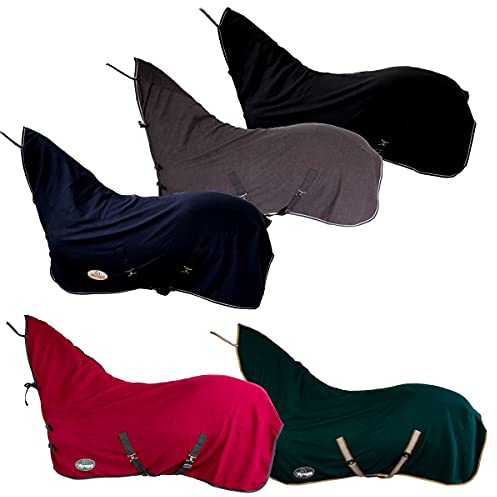 Marengos - Abschwitzdecke Economic mit Halsteil | Pferdedecke m. Kreuzgurt, Metallverschluss, Schweifkordel | atmungsaktive Fleecedecke | Pferde-Outdoordecke | Pferde Zubehör in Schwarz | 135cm