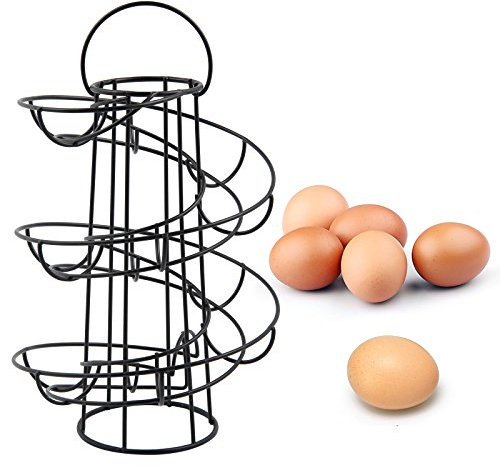 Youyijia Spiral Egg Holder Freestanding Wire Egg Skelter Dispenser Rack Modern Spiraling Dispenser Rack up to 18 Eggs for Countertop Kitchen (Black)