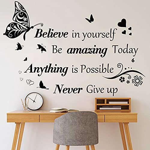 Inspirational Wall Stickers Quotes Letter Wall Art Stickers Motivational Removable Wall Decor Positive Word Butterfly Decals Peel and Stick for Bedroom Living Room Hallways Family Office Classroom