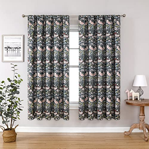Obal William Morris Blackout Curtains Soundproof Window treatments Curtains Thermal Room Darkening Curtains for Bedroom Living Room, 66 x 72 Drop, Green Strawberry Thief (2 panels)