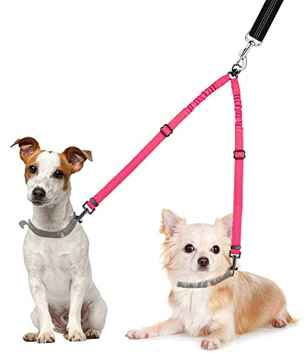 Nasjac Doppio separatore di guinzaglio per cani, senza grovigli, rotazione a 360 °, per camminare 2 cani, regolabile ammortizzante e riflettente doppio guinzaglio per due cuccioli di piccola taglia