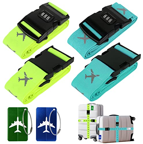 Vegena Koffergurt Kofferband - 4 Stück Koffergurte Kreuz, Lang kofferbänder Einstellbare Gepäckgurt Koffer Gurtband zum Sicheren Verschließen