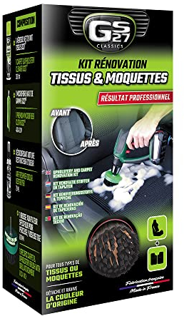 GS27 Kit Rénovation Tissus et Moquettes Voiture - Nettoyant Moquette Voiture + Brosse Voiture + Microfibre + Destructeur Odeurs