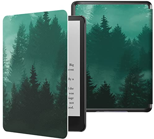 MoKo Hülle Kompatibel mit Kindle Paperwhite 11. Generation 2021, Dünne Leichte Tablet Schutzhülle mit Auto Schlaf/Aufwach PC Rücken für Kindle Paperwhite 6,8 Zoll, Signature Edition, Grüner Wald