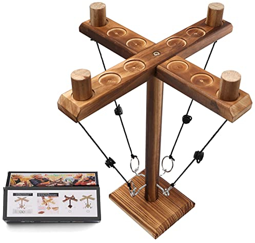 Hooks Ring Toss Game for Kids Adults, Joycabin Four Person Toss Hook Ring Toss Interactive Battle Game, Handcrafted Wooden Tabletop Board Games for Home Party