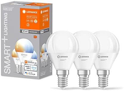 LEDVANCE Smarte LED-Lampe mit WiFi-Technologie für E14-Sockel, matte Optik ,Lichtfarbe änderbar (2700K-6500K), 470 Lumen, Ersatz für herkömmliche 40W-Leuchtmittel, smart dimmbar, 3-er Pack