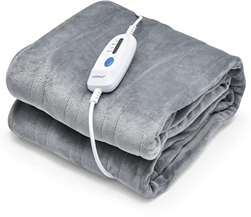 COSTWAY Heizdecke 130 x 180 cm, Wärmedecke mit Abschaltautomatik, 4 Temperaturstufen & 8 Stunden Timer & PTC/NTC Überhitzungsschutz, maschinenwaschbar Kuscheldecke mit digitaler Bedienung