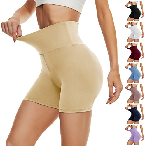 DDOBB Pantaloncini Donna Sportivi Anti Sfregamento Pantaloncini Yoga Boxer Ciclismo Pantaloni Corti Donna Leggings Sportivi Donna Shorts Vita Alta Hotpants, (Beige, S-M)